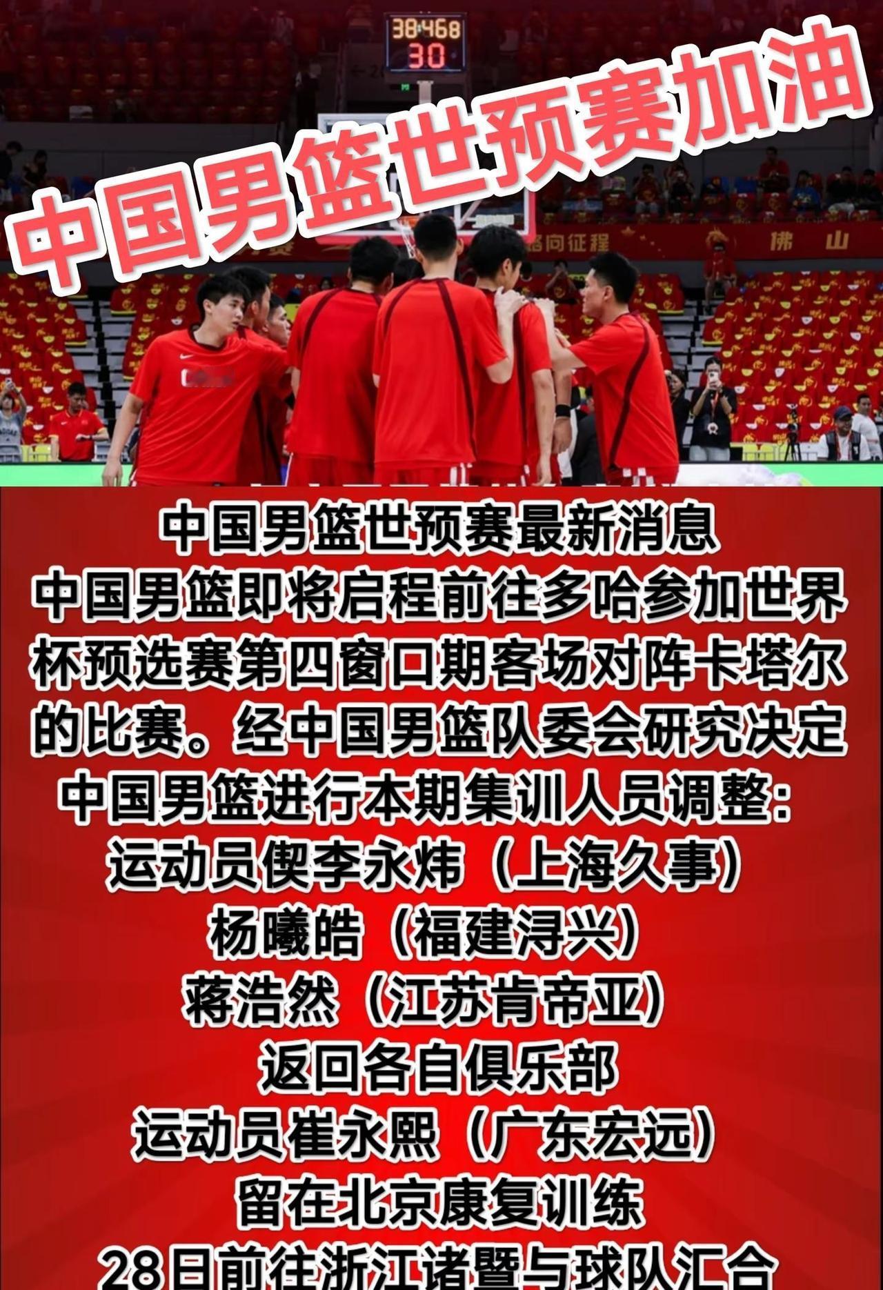 中国男篮世预赛最新裁员名单。中国男篮发布最新世预赛人员调整信息运动员李永炜（上海