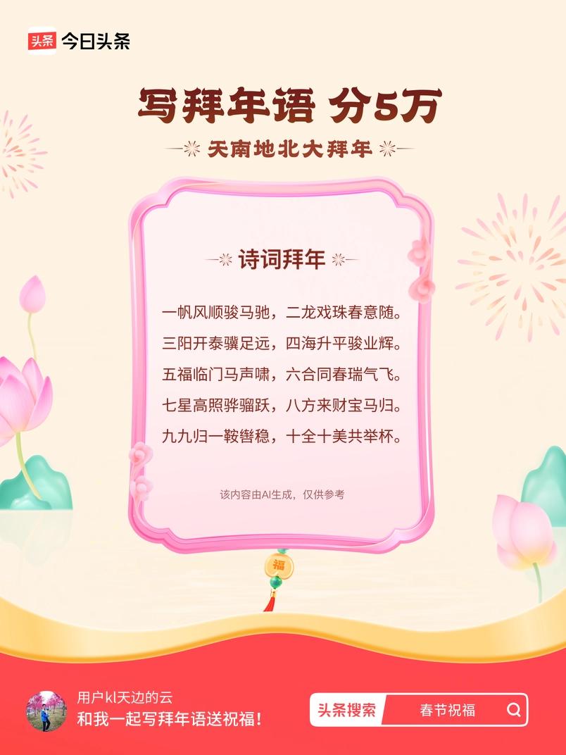 写拜年语送祝福新春拜年送祝福！我的祝福是：“一帆风顺骏马驰，二龙戏珠春意随。三阳