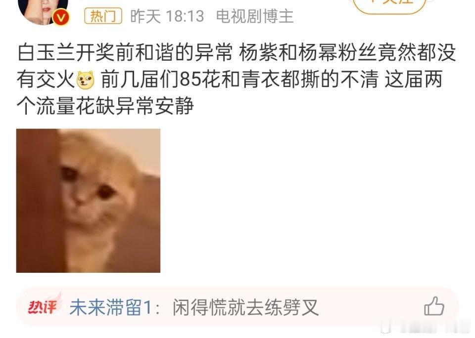 白玉兰开奖前和谐得异常因为不是一个赛道啊，如果赵丽颖也提名白玉兰，85花双双提名