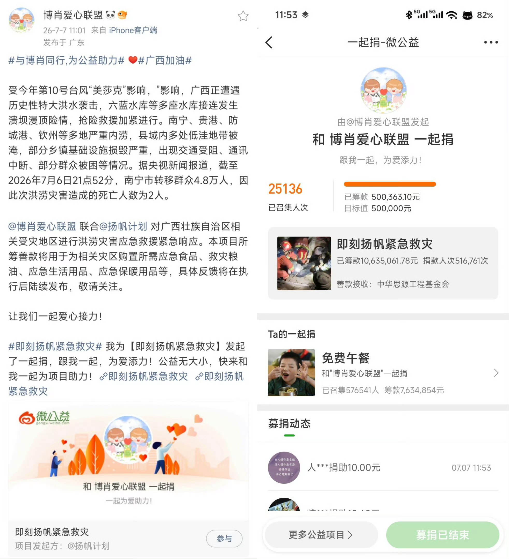 王一博肖战粉丝为广西捐超50万不到一小时为灾区捐款50w+，百香果和王一博肖战一
