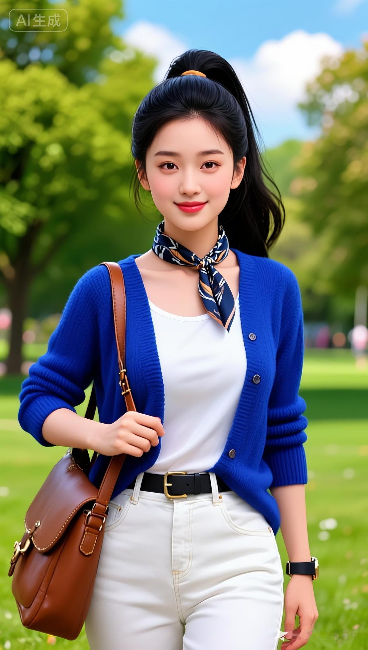 这姑娘穿着休闲，挺好看的。