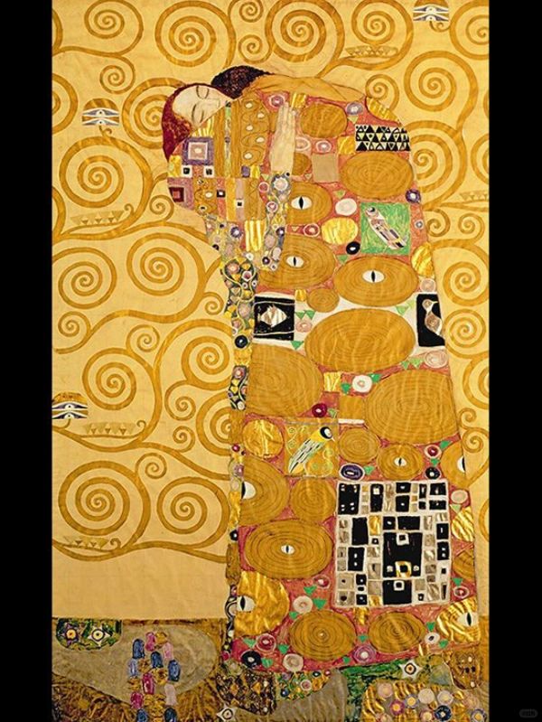 古斯塔夫·克里姆特《拥抱（斯托克利饰带草图）》1905-1909 奥地利应用艺术...