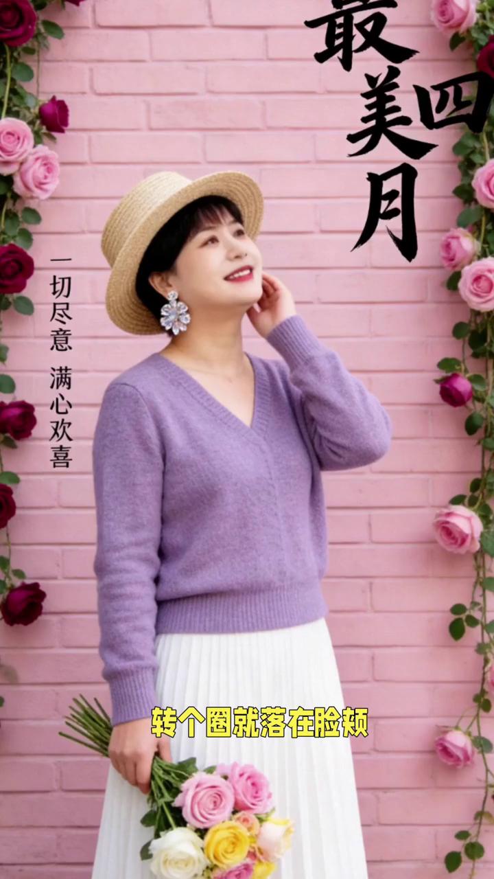 四月你好。
人间四月天，所念皆如愿。转个圈就落在脸颊，轻轻一碰就把时光开成花。一