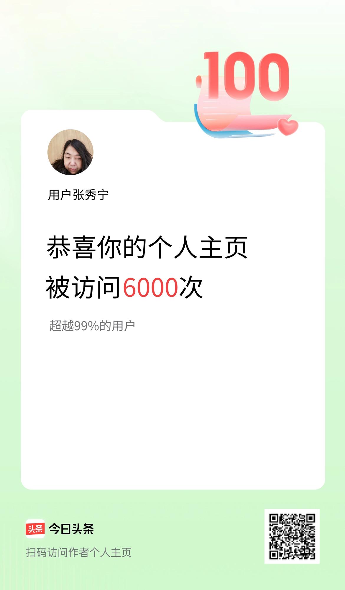 我的头条个人主页被访问6000次啦！