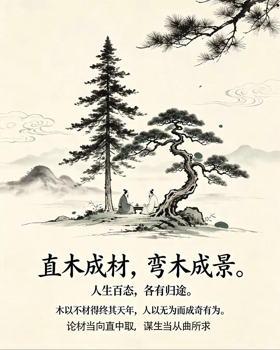 木以不材得终天年，人以无为而成奇有为。很有深意的一句话，细细品味，胜读十年书。