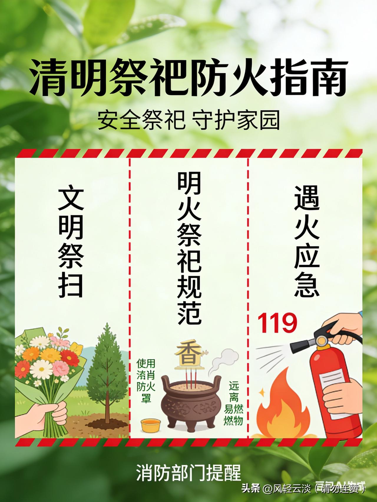 🔥 清明祭祀防火核心要点（必看）
 
一、优先选文明祭扫（最安全）
 
- 用