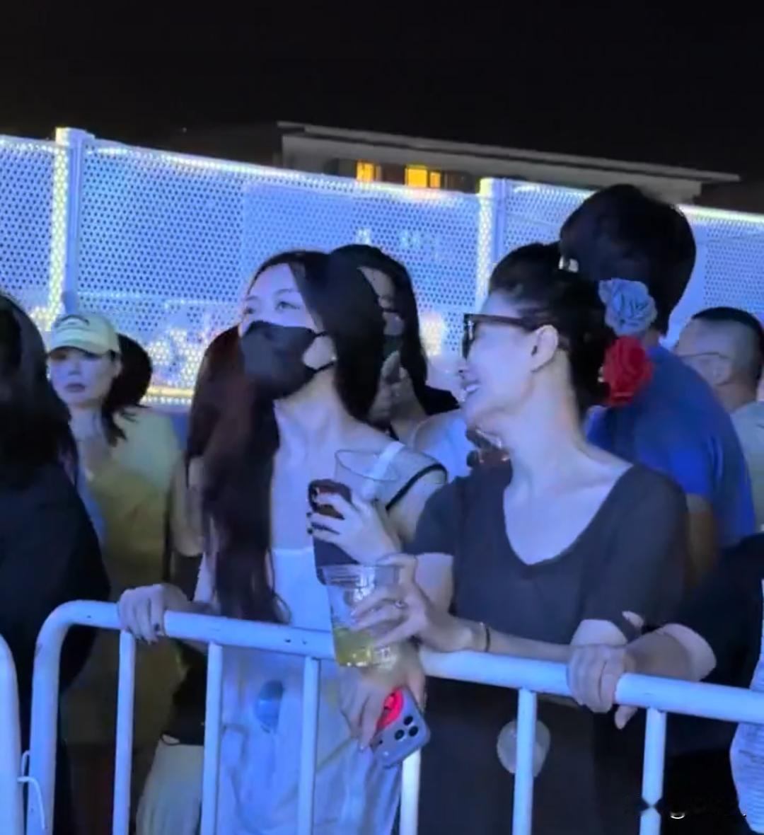王菲带着女儿李嫣去音乐节看演出，母女二人也不知道怎么了。非常的兴奋，特别是李嫣摇