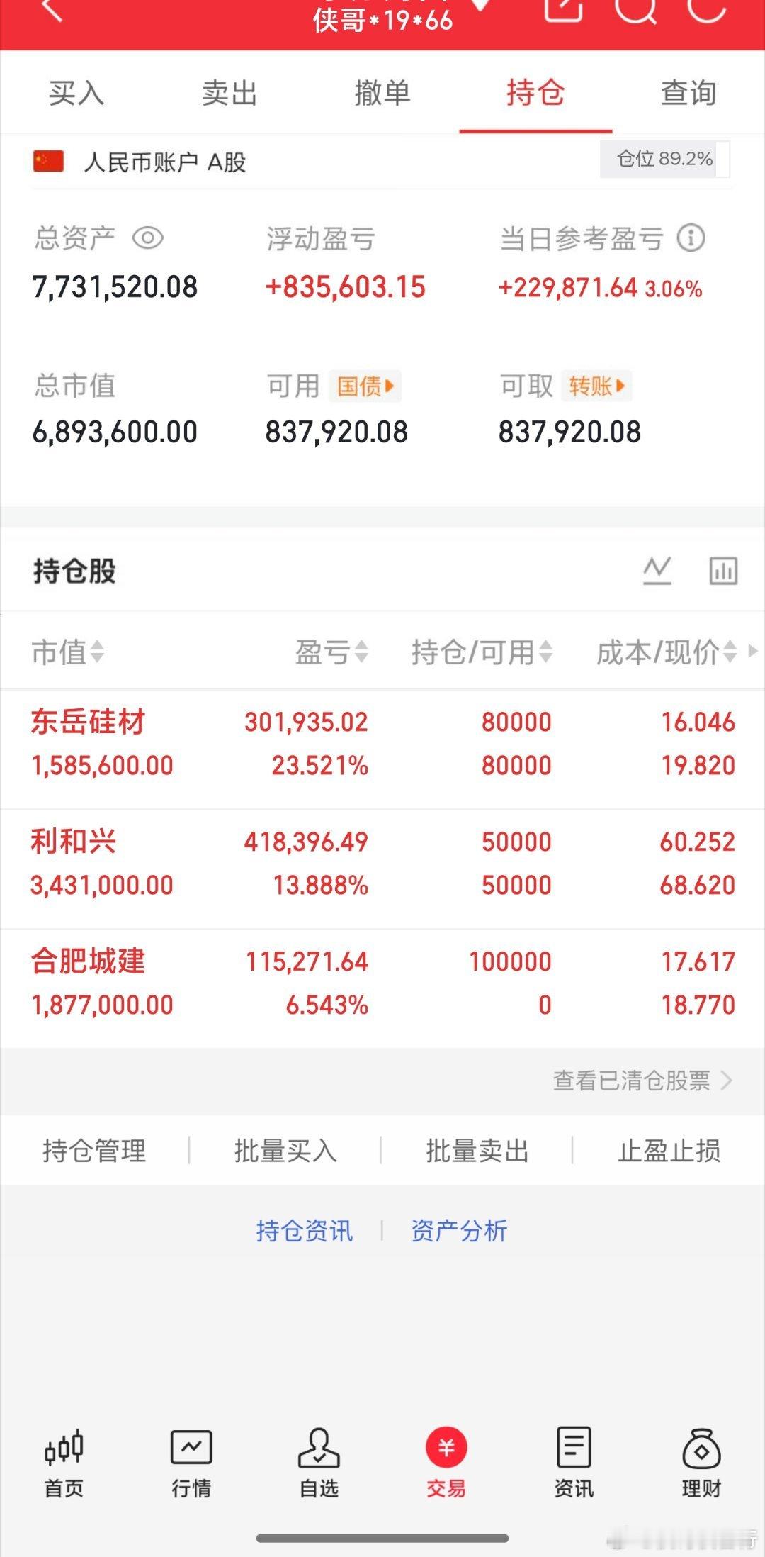 侠哥今日实盘分享：今日新进合肥城建📈📈东岳硅材，利合兴继续拿稳📈🎉下周走