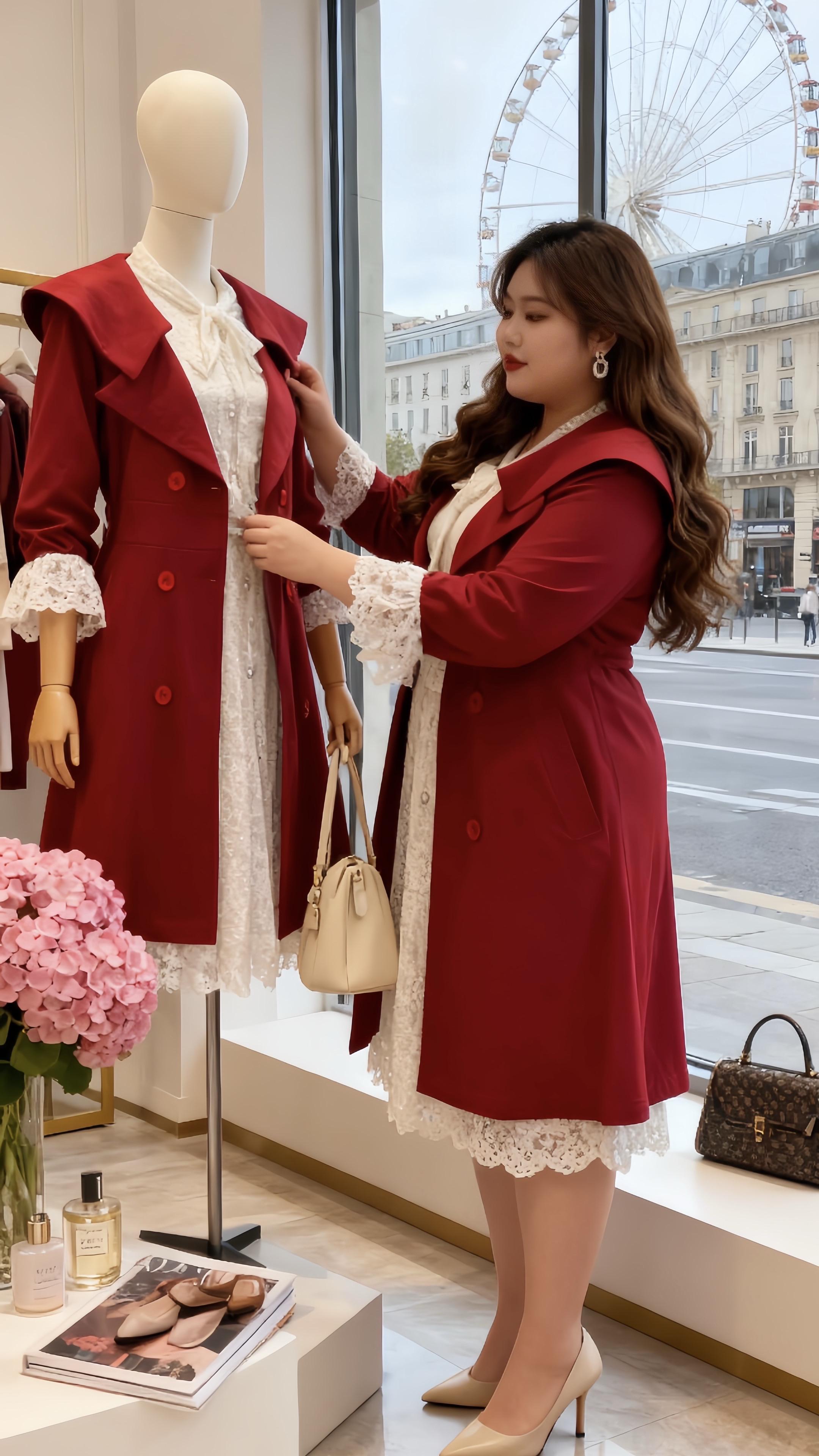 大码中长款外套➕蕾丝裙套装，显瘦又气质！120-210斤大码女生请进！...