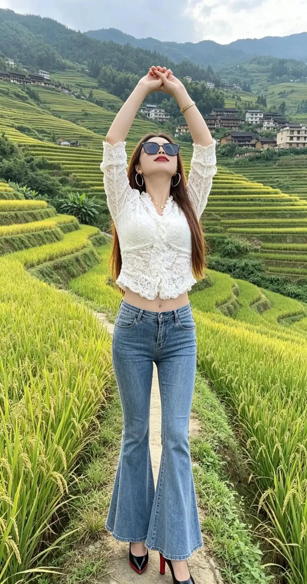 田园风光中的时尚少女，自由自在地享受美好时光。有哪些女生日常好看穿搭可以借鉴 你