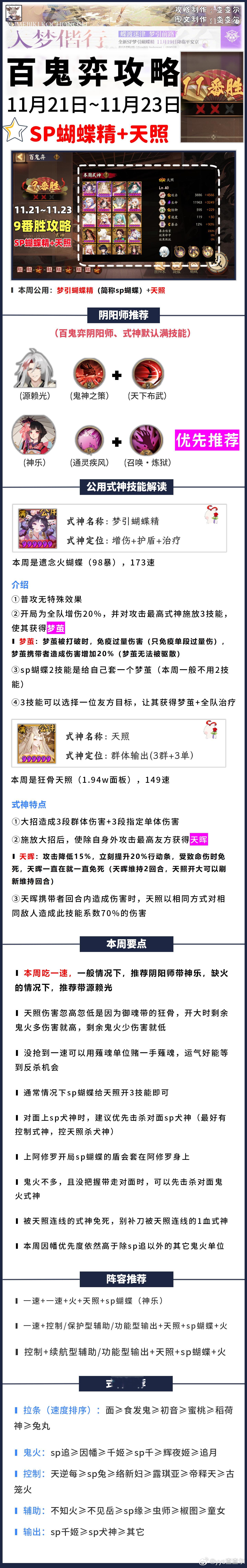 【百鬼弈】11.21～11.23，速刷九番保姆级攻略（sp蝴蝶精+天照）■本周对