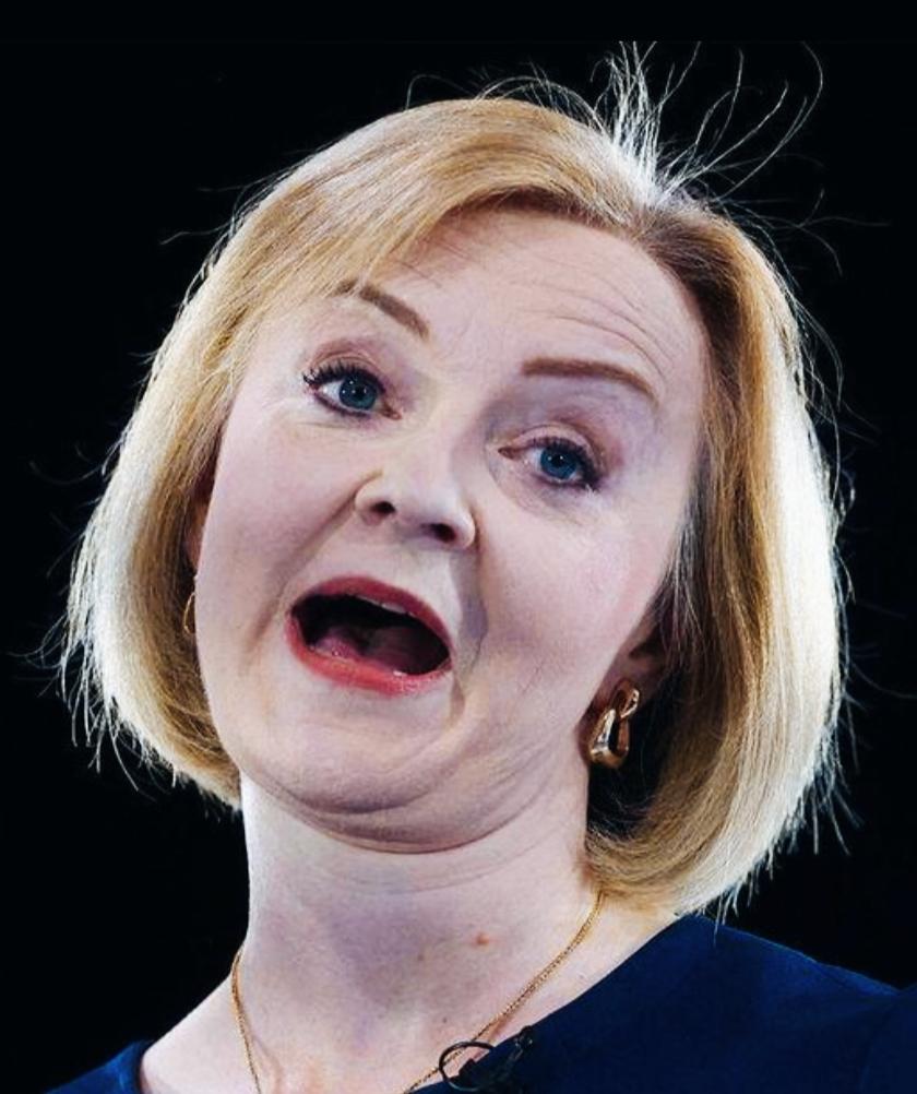 特拉斯表情是不是很有特点啊？
不愧是45天闪辞首相！
张着大口的表情是不是与某人