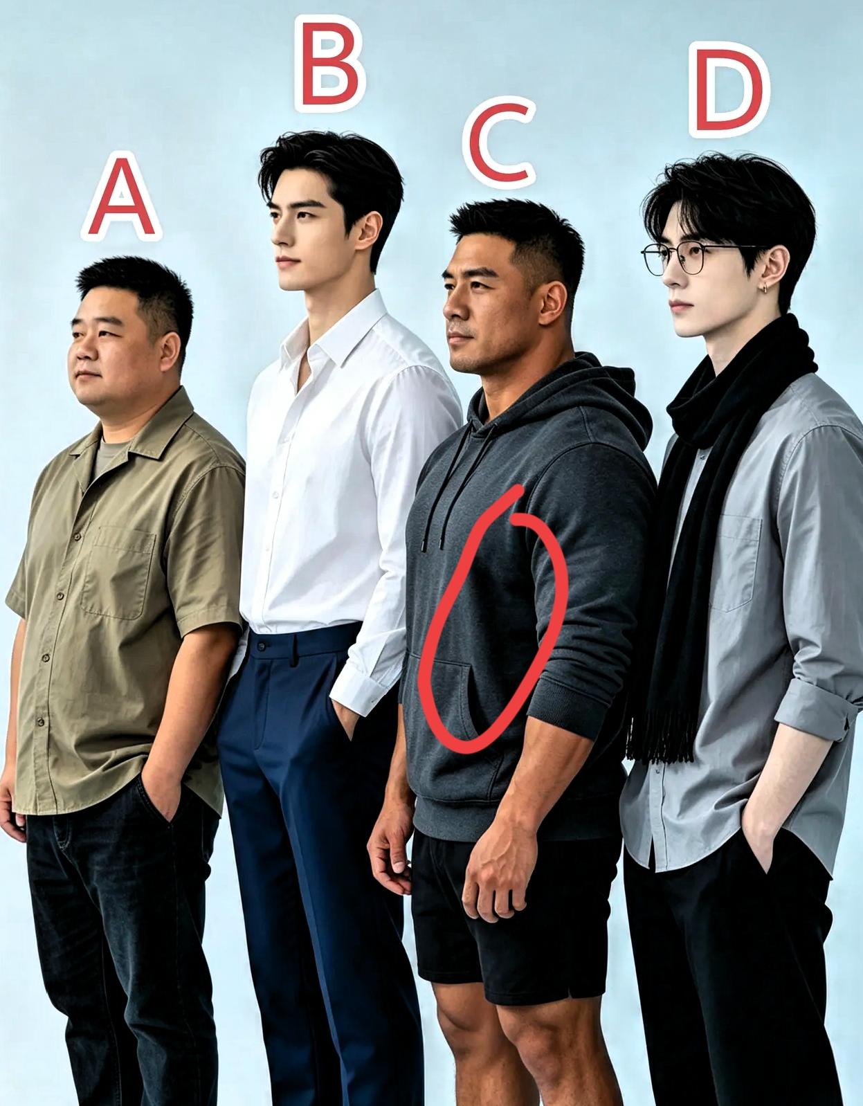 四个男人，如果让你选女婿，你会选哪个？

▶A第一个：矮矮胖胖，其貌不扬，但名下