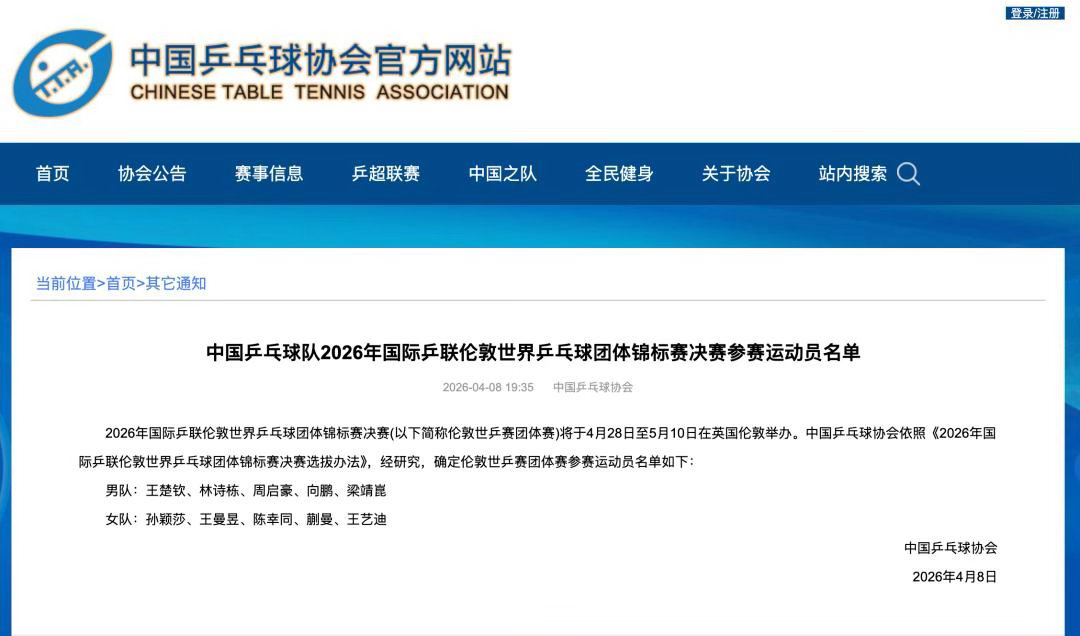 樊振东自愿放弃伦敦世乒赛参赛资格！国乒2026世乒赛完整名单官宣樊振东放弃伦敦世
