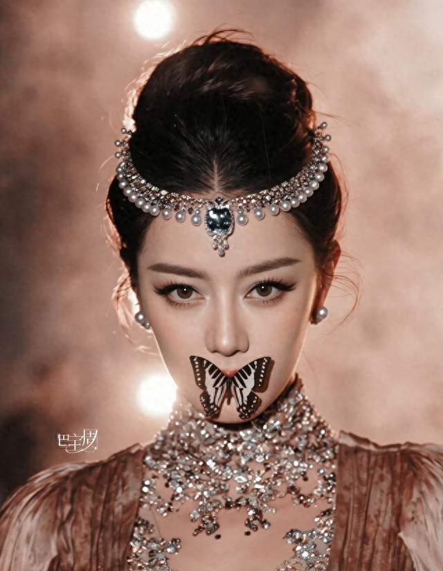 #迪丽热巴嘴上叼着蝴蝶# 红毯封神！嘴衔蝴蝶满钻高定氛围感拉满