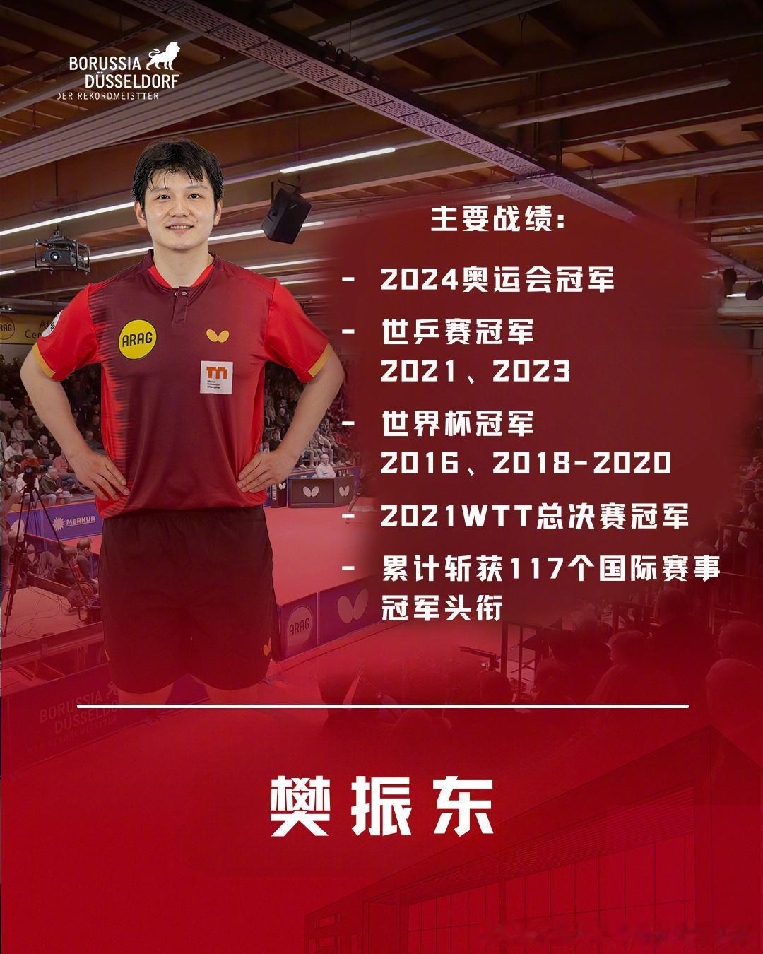杜塞尔多夫给与乒乓球传奇巨星樊振东足够多的尊重，把他斩获117个国际赛事冠军头衔