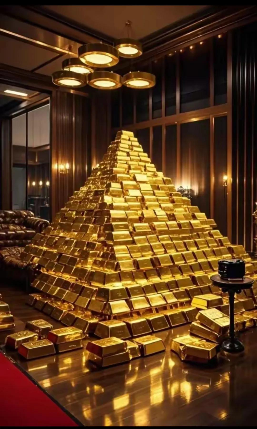 奢华的黄金金字塔，闪耀的财富象征！💰✨黄金藏万量，日出东方曜。
