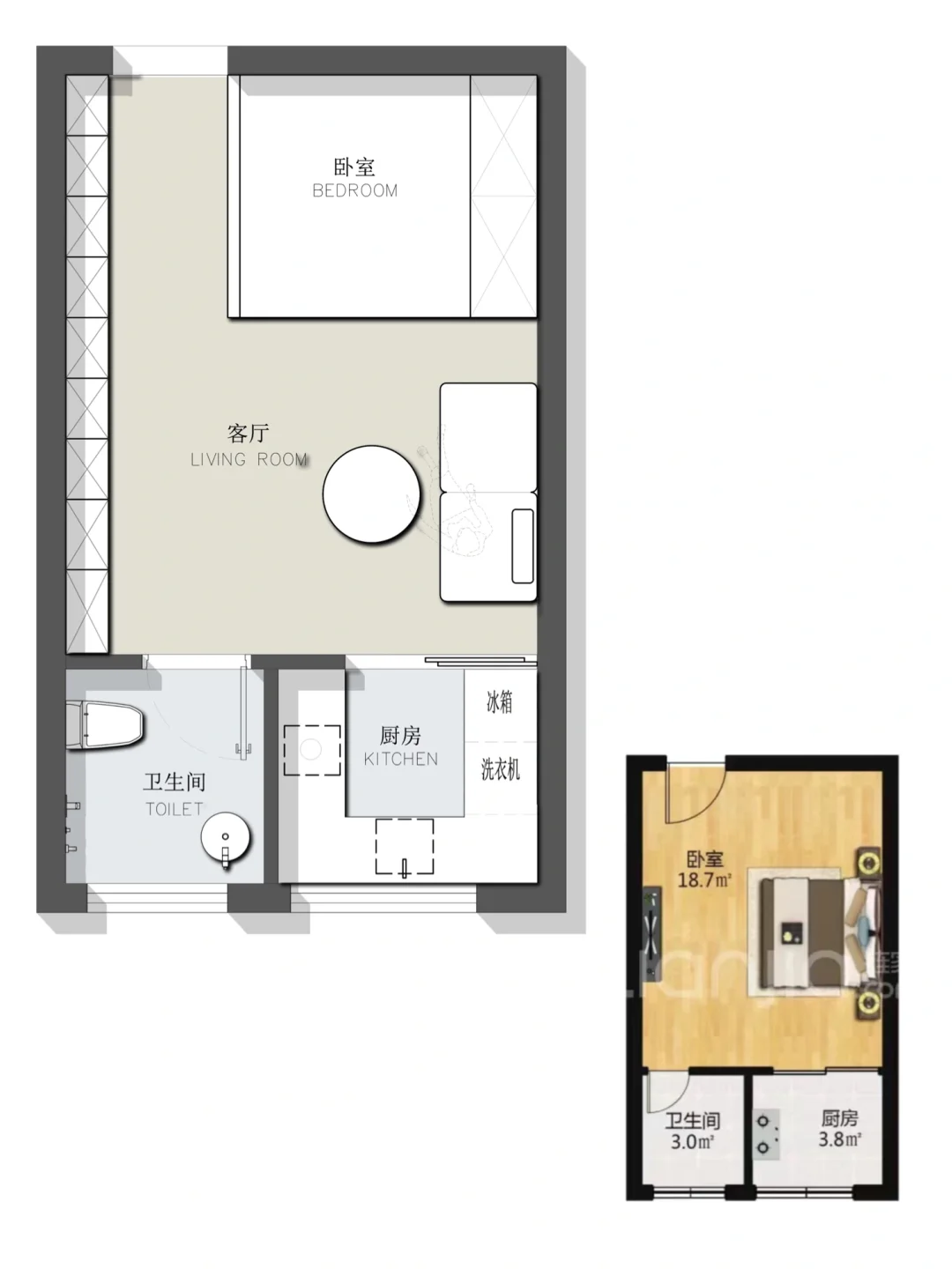 户型优化/小户型一居室平面方案设计