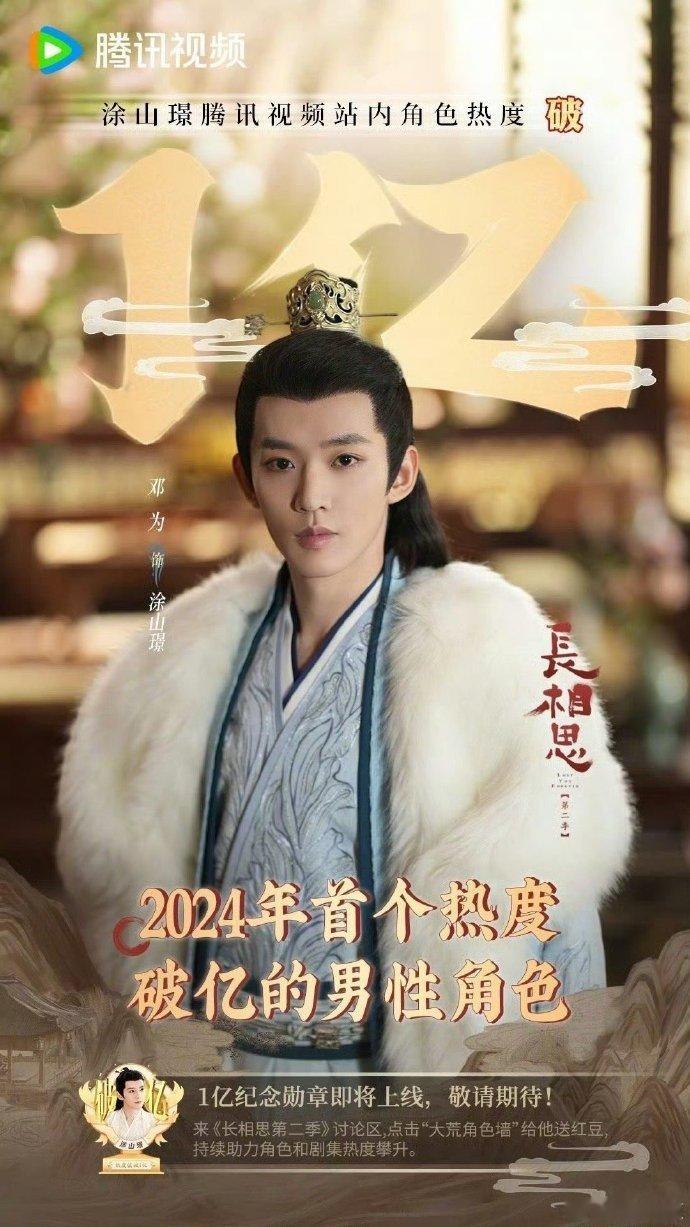 邓为涂山璟成2024年首个热度破亿的男性角色，太牛了[赞][赞] ​​​