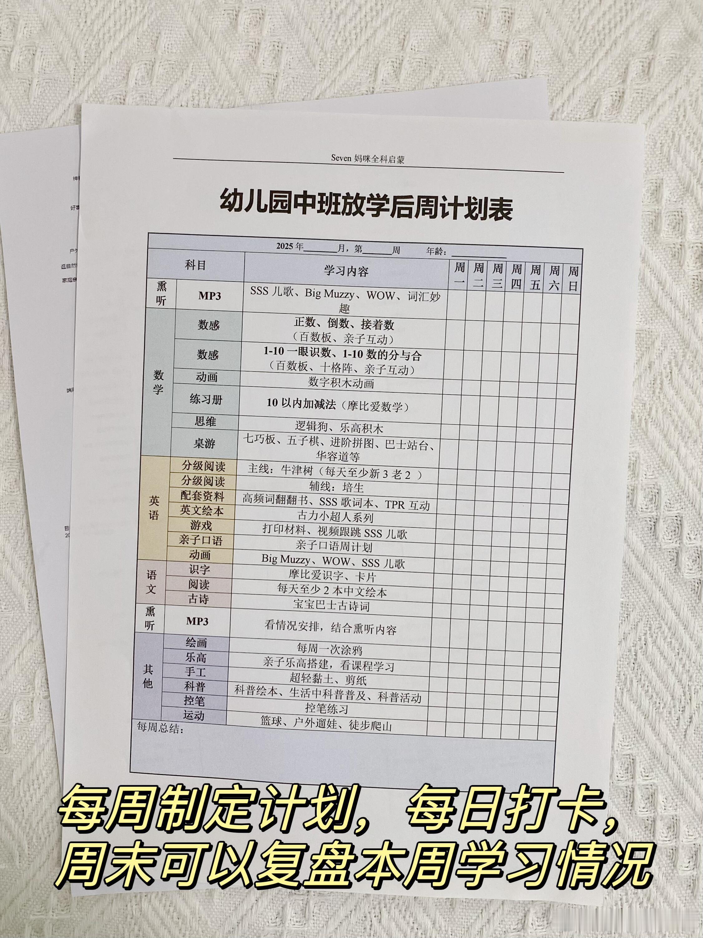 最近开始给哆啦开始做全科启蒙觉得从幼儿园中班开始做计划差不多了每个月我都会做一个
