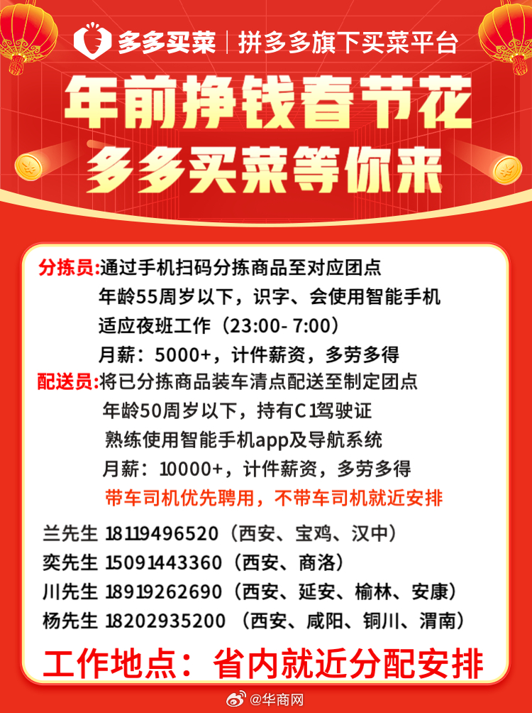 临近春节，消费者年货采购量明显增加。拼多多集团旗下多多买菜现因业务发展需要，计划