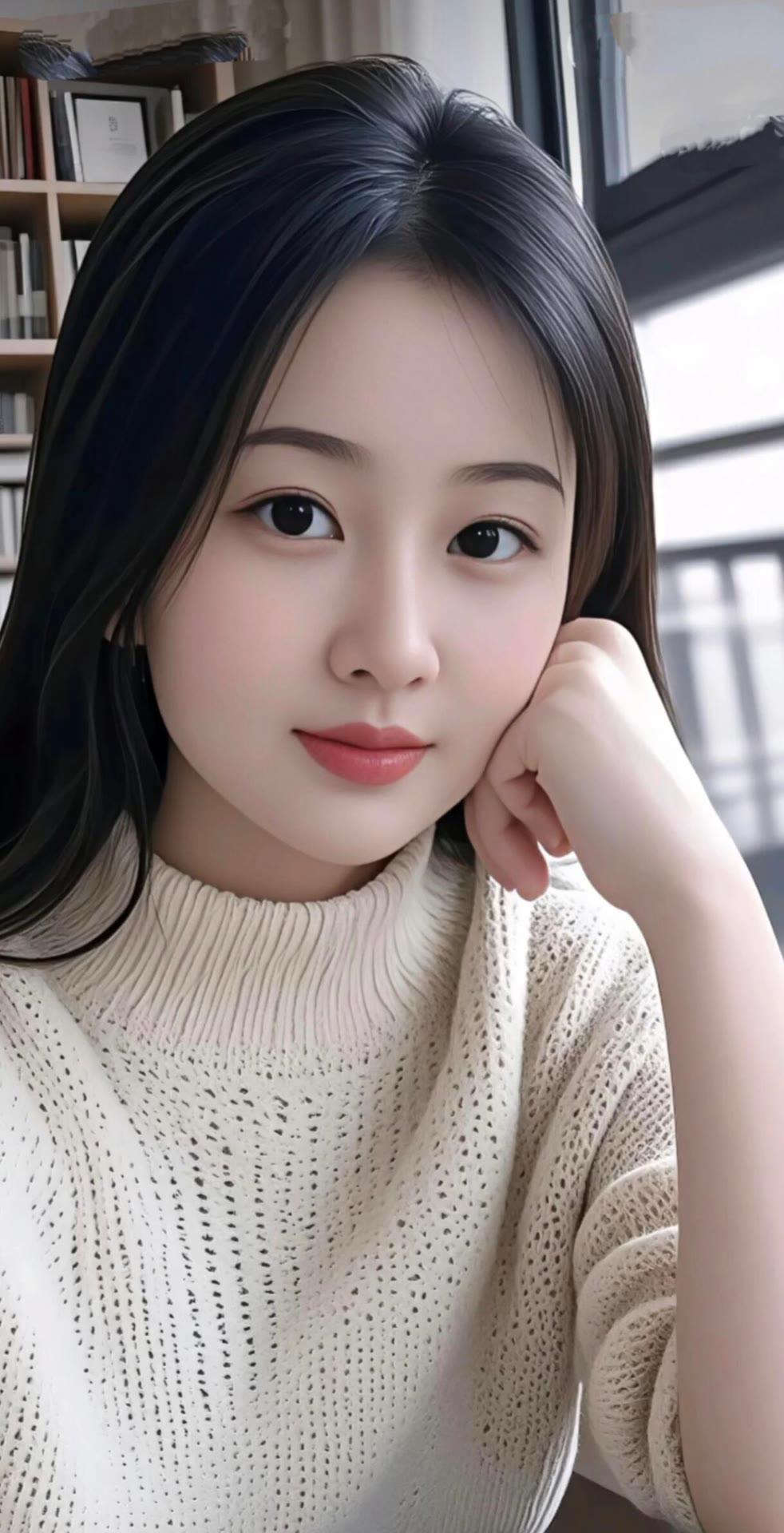 温柔甜美的少女，沉思的瞬间，暖阳洒落，静谧美好。