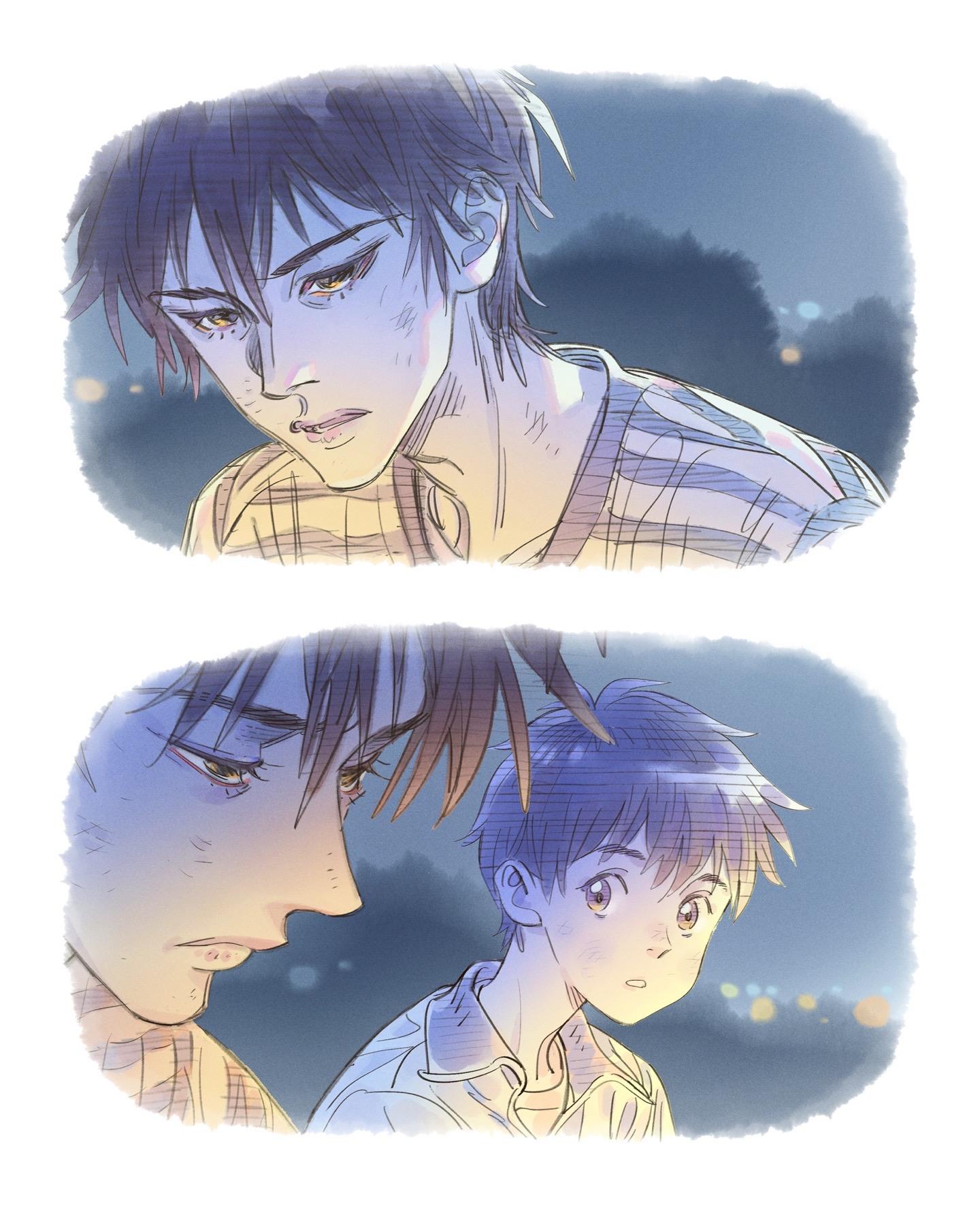 侧颜。正在缓慢创作的《昨日青空：印刻流年》中的某页回忆画面。