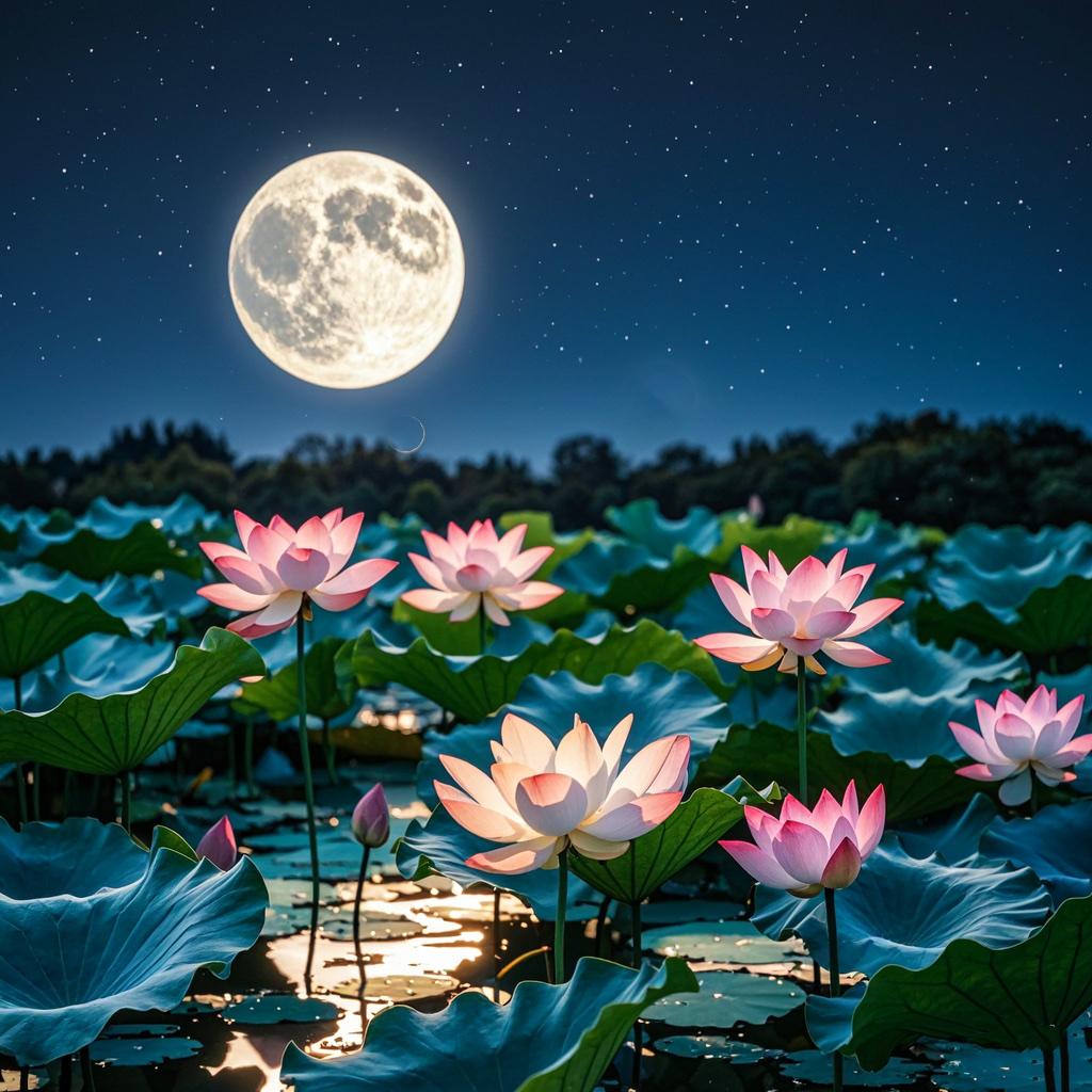 夜行船 · 荷塘月色

菡萏婷婷姿媚。水荡漾、跃鳞波碎。鱼移萍草玉盘迁，月中天，