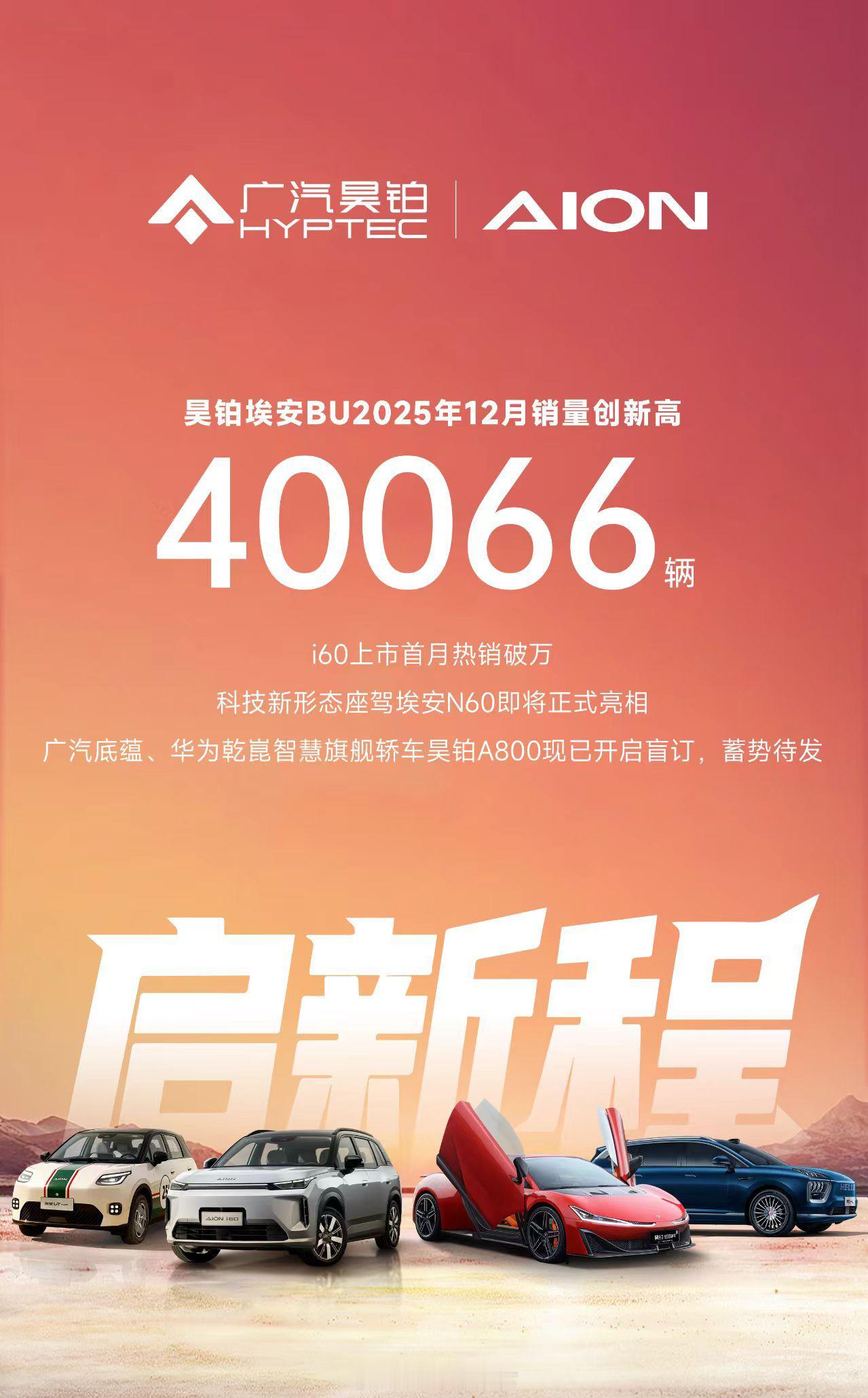 昊铂埃安BU完成组建之后，12月销量40066辆，i60更在上市首月月销破万。昊