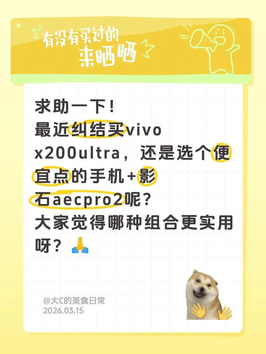 求助一下！ 最近纠结买vivo x200ultra，还是选个便宜点的手...