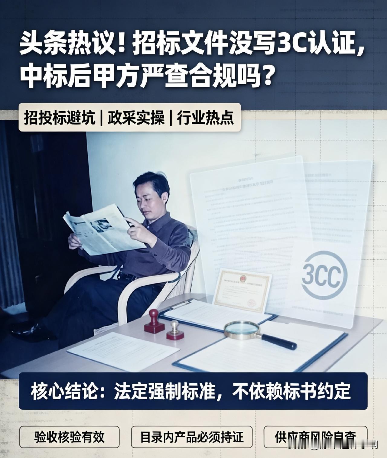 头条热议！招标文件没写3C认证，中标后甲方严查合规吗？
 
招投标避坑 政采实操