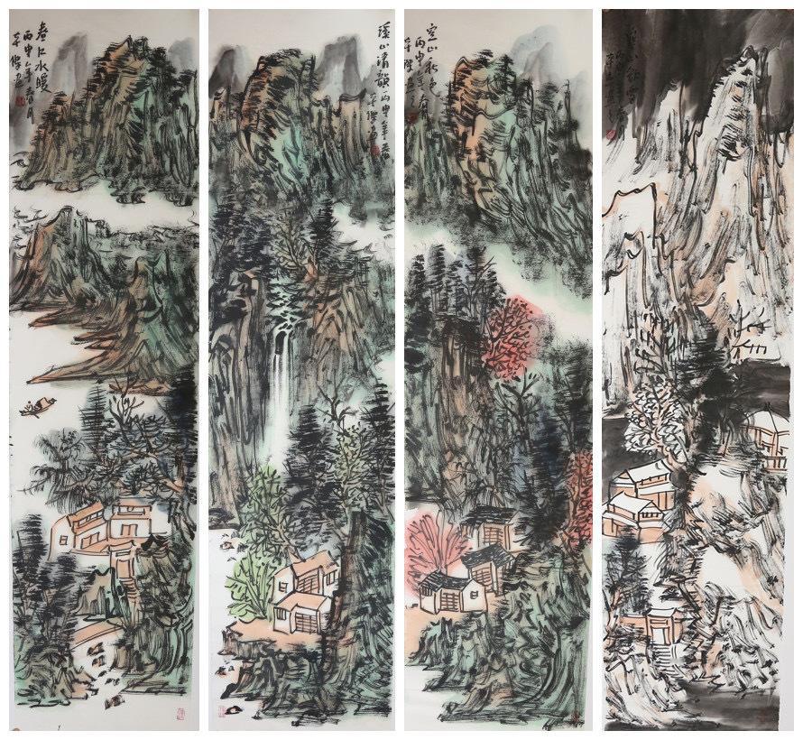 《秋山红叶，冬岭素洁》后两幅画，一幅以一抹红叶点缀秋山，那是收获的色彩，也是萧瑟