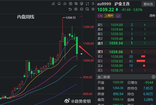 金价将录得6年来最大单周跌幅伴随中东冲突推高原油、天然气和燃料等能源价格，市场通
