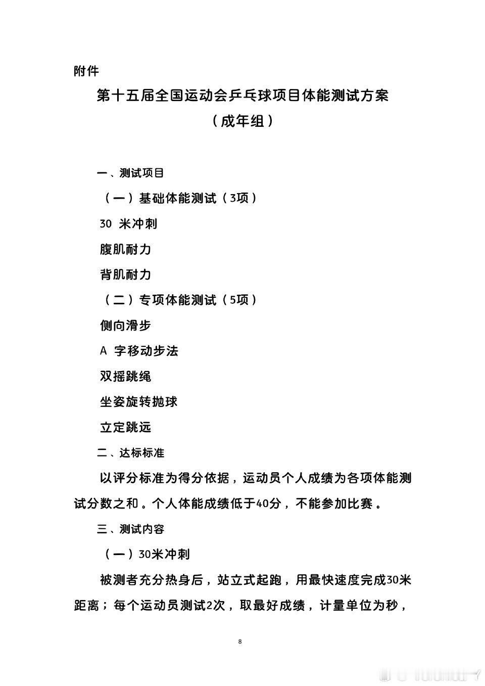 2025第15届大湾区全运会·资格赛乒乓球项目·成人组体能测试一、测试项目(一)