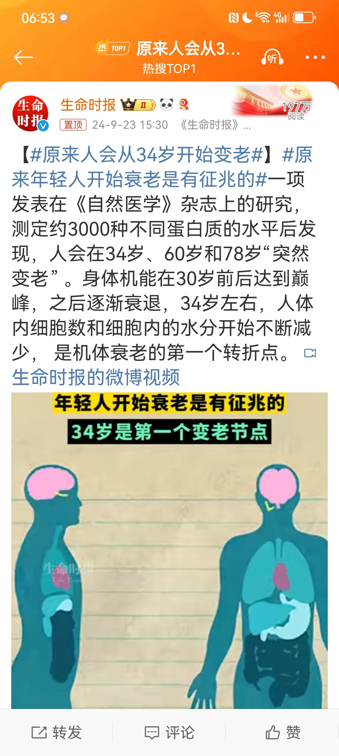 #原来人会从34岁开始变老# 环球时报社主办的《生命时报》又在贩卖焦虑，这样会不