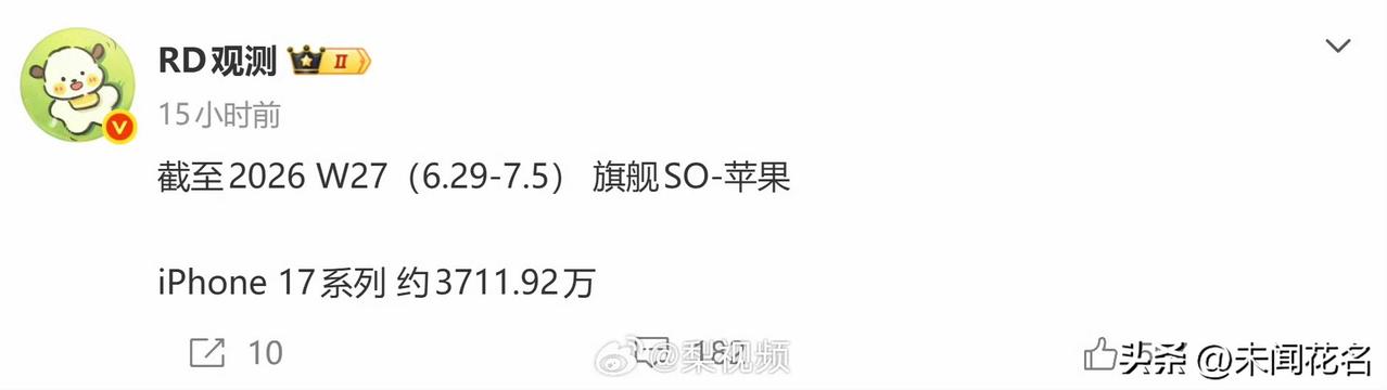 发布快一年了，iPhone 17系列居然还能一周狂卖81万多台！

根据博主“R