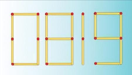 图中是火柴棒摆成的数字“0819”，规则是只移动1根火柴棒，来创造最大的数，你能