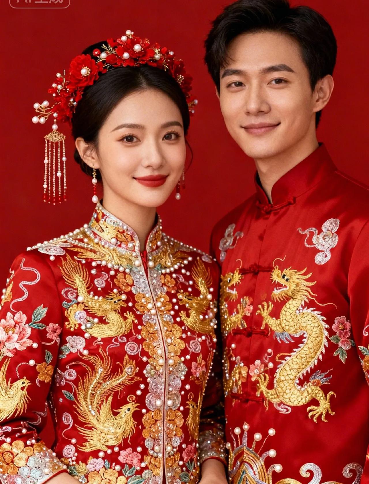 红绸铺作底，金线绣成双——是龙凤绕着裙摆转，是他眼里映着我的红妆。
 
今日的风