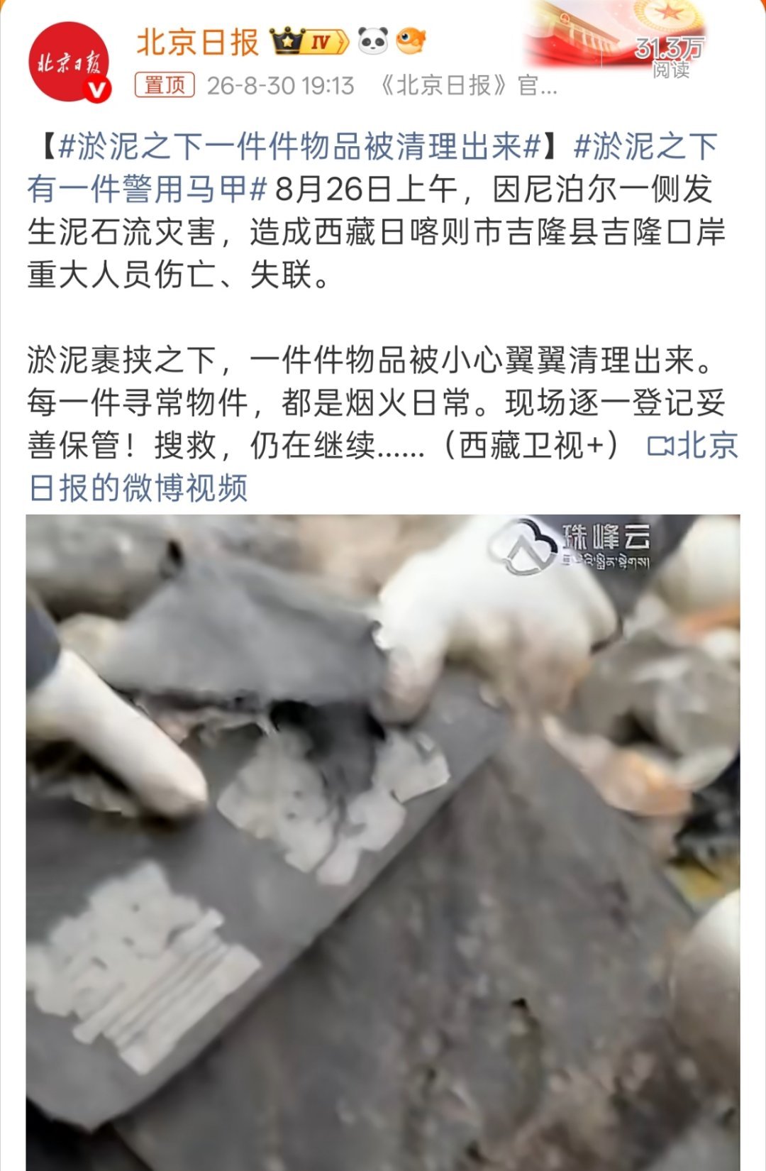 淤泥之下有一件警用马甲告诉自己不去看了，却又忍不住想看到有奇迹 ，太难过了。 ​