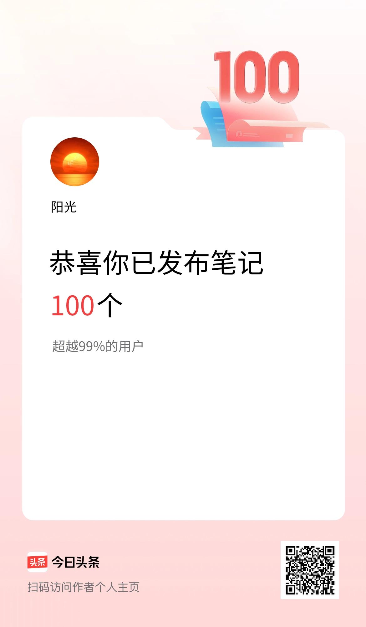 我在头条累计投稿笔记100个