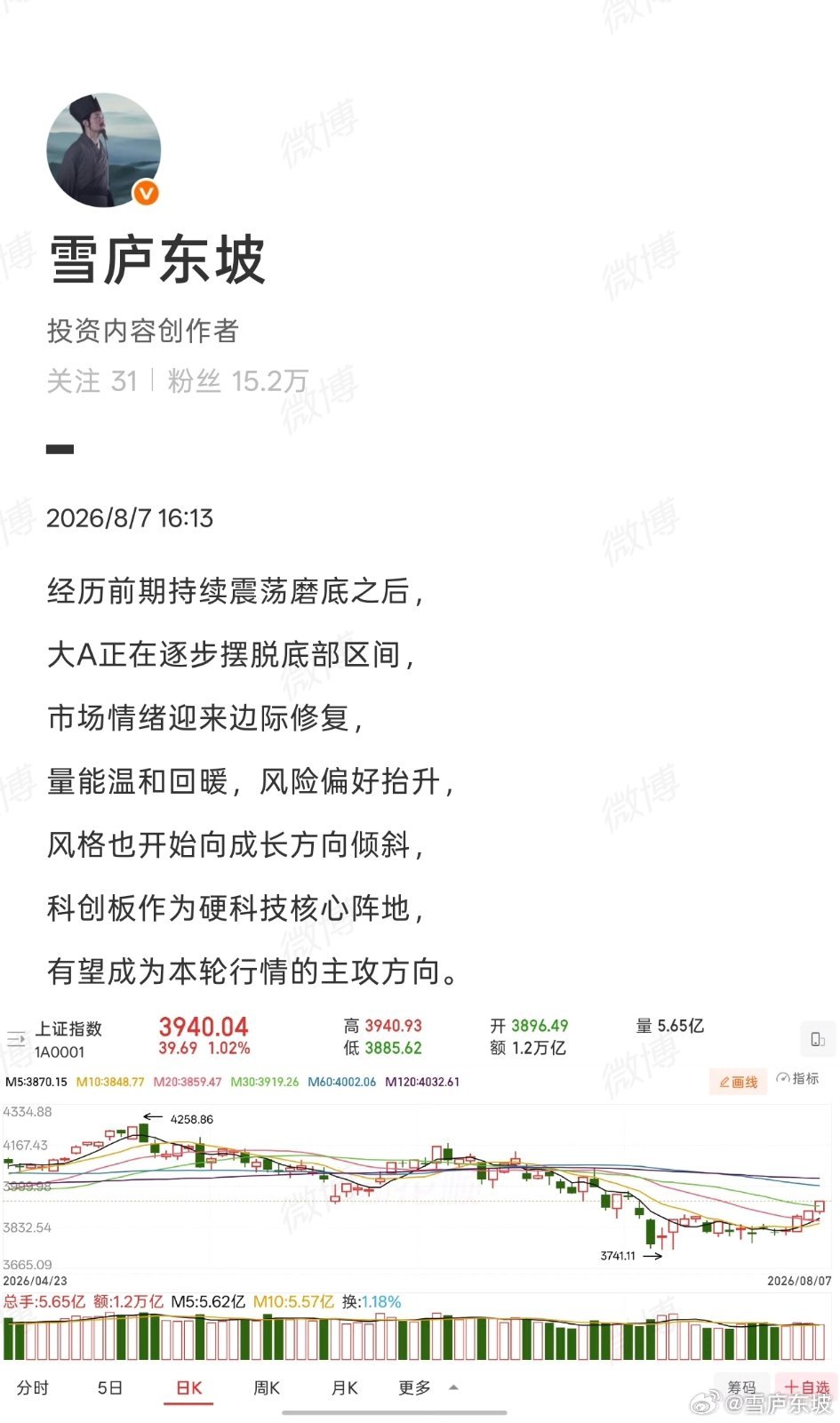 经过长时间调整，市场筹码充分交换，悲观情绪得到充分释放，政策托底信号持续释放，中