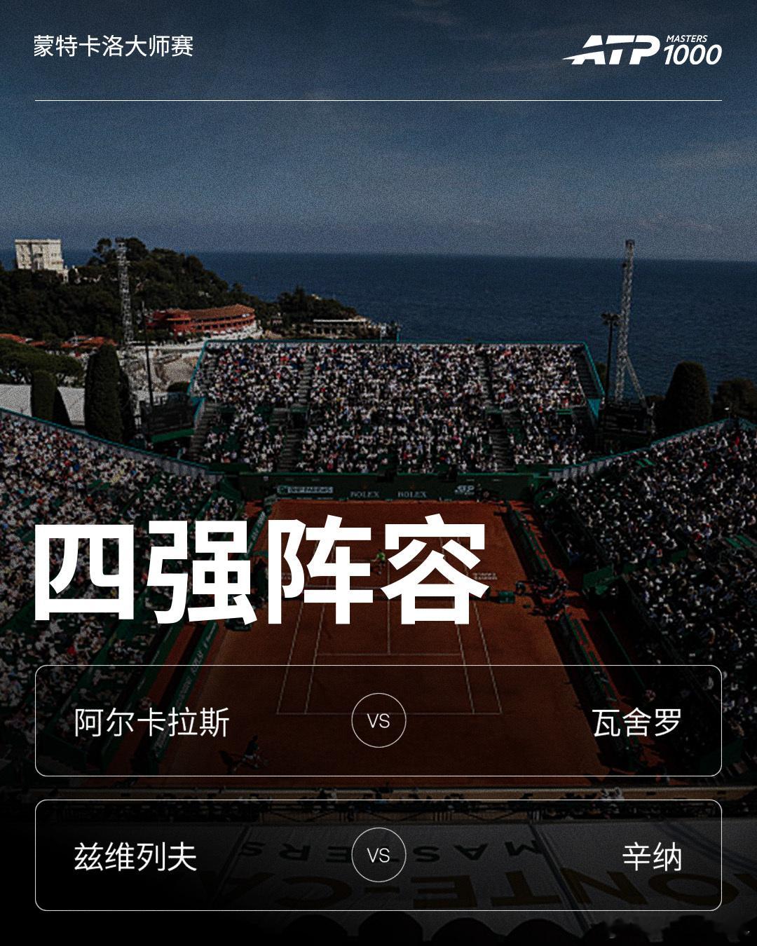 ATP1000 蒙特卡洛大师赛四强对阵🔥阿尔卡拉斯 🆚 瓦舍罗兹维列夫 🆚