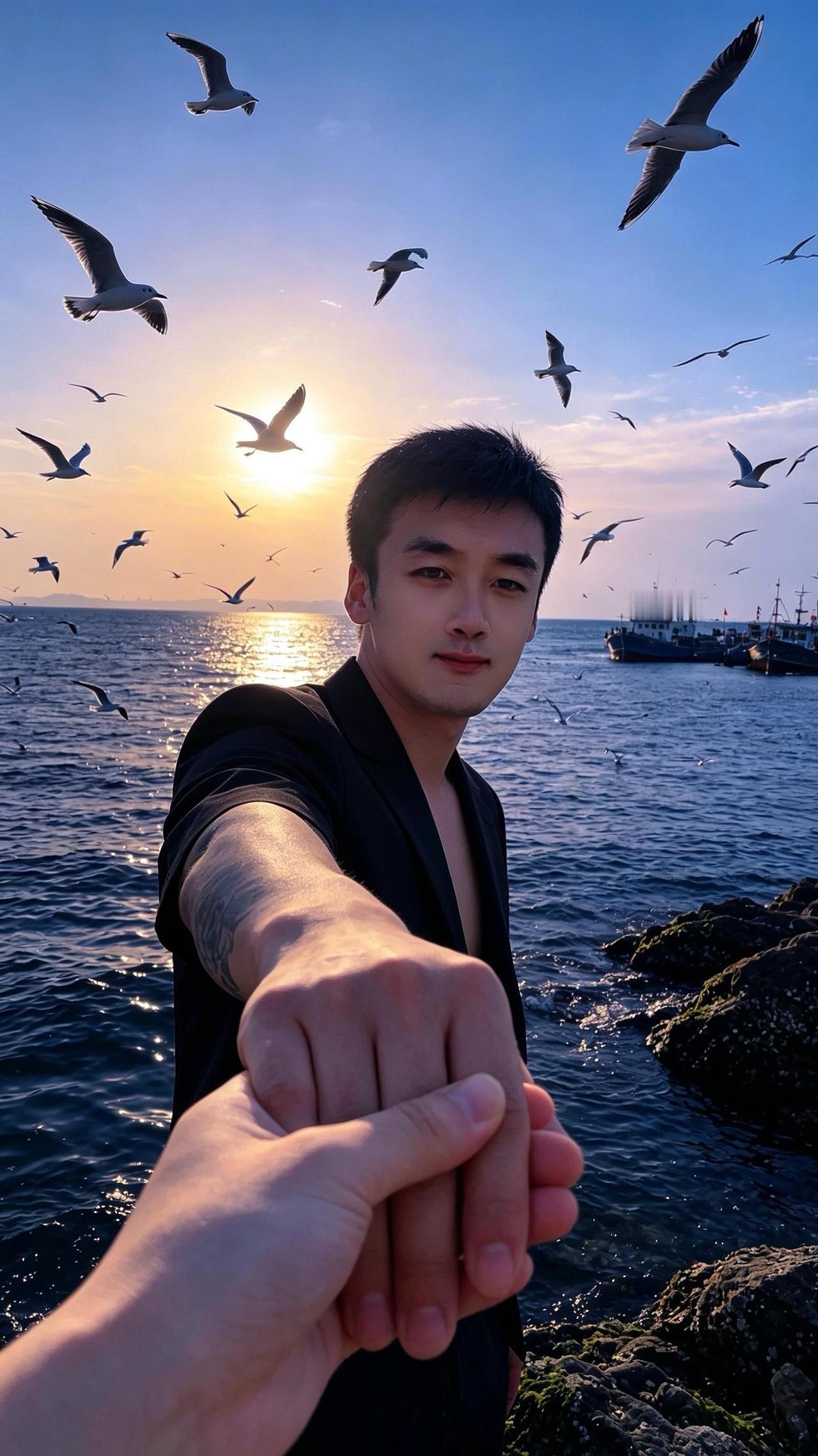 AI海边黄昏人像 抖音ai创作