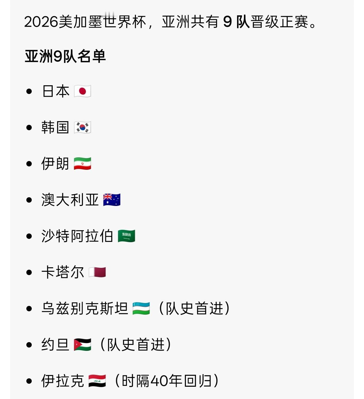 今天才知道世界杯这次参赛队伍增加至48支，亚洲有9队晋级，中国足球亚洲排名11