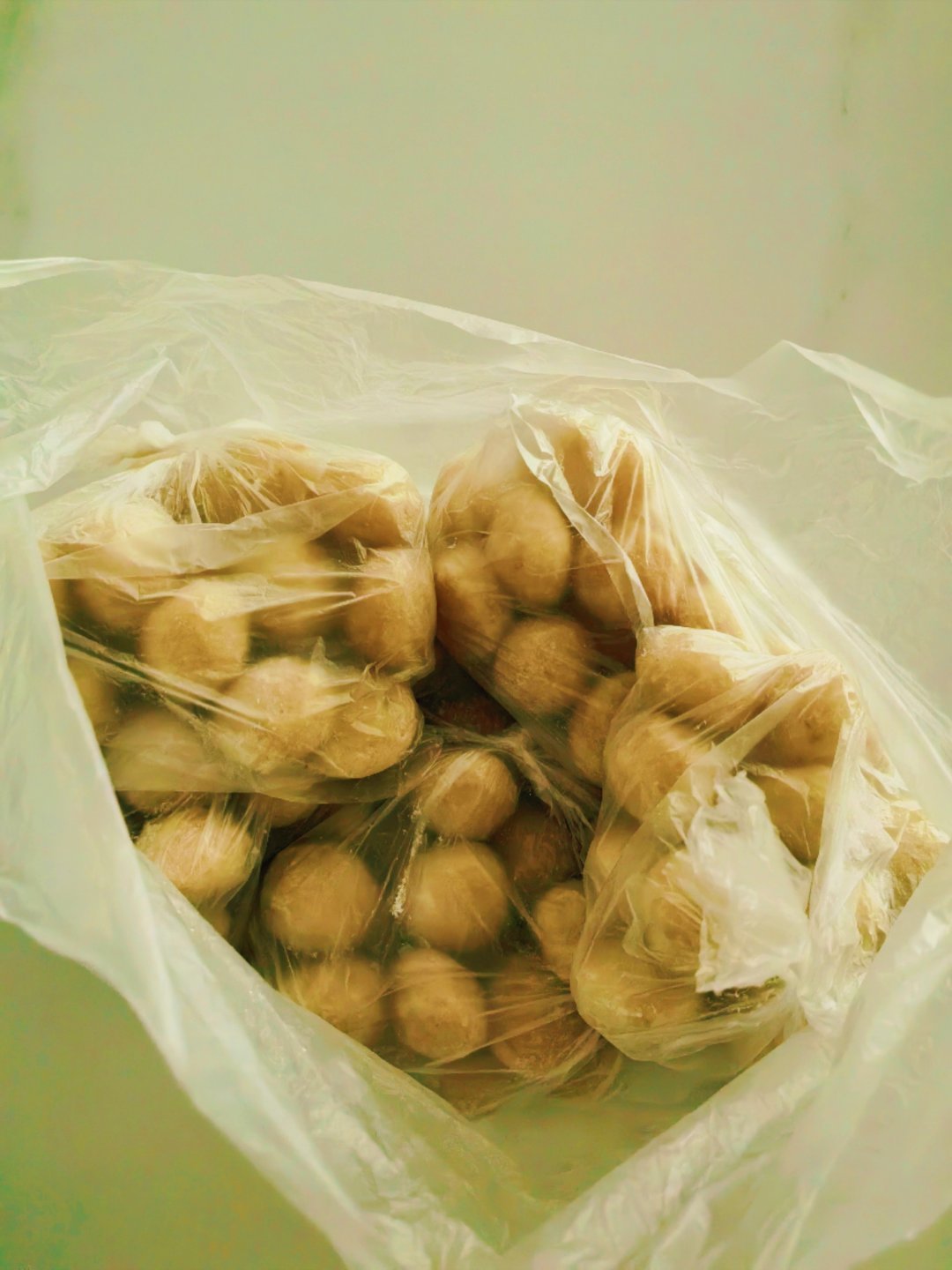 生活手记 公婆给的纯肉鱼丸。分装冷冻，带着保温袋一点没化冻。这周口粮又有了