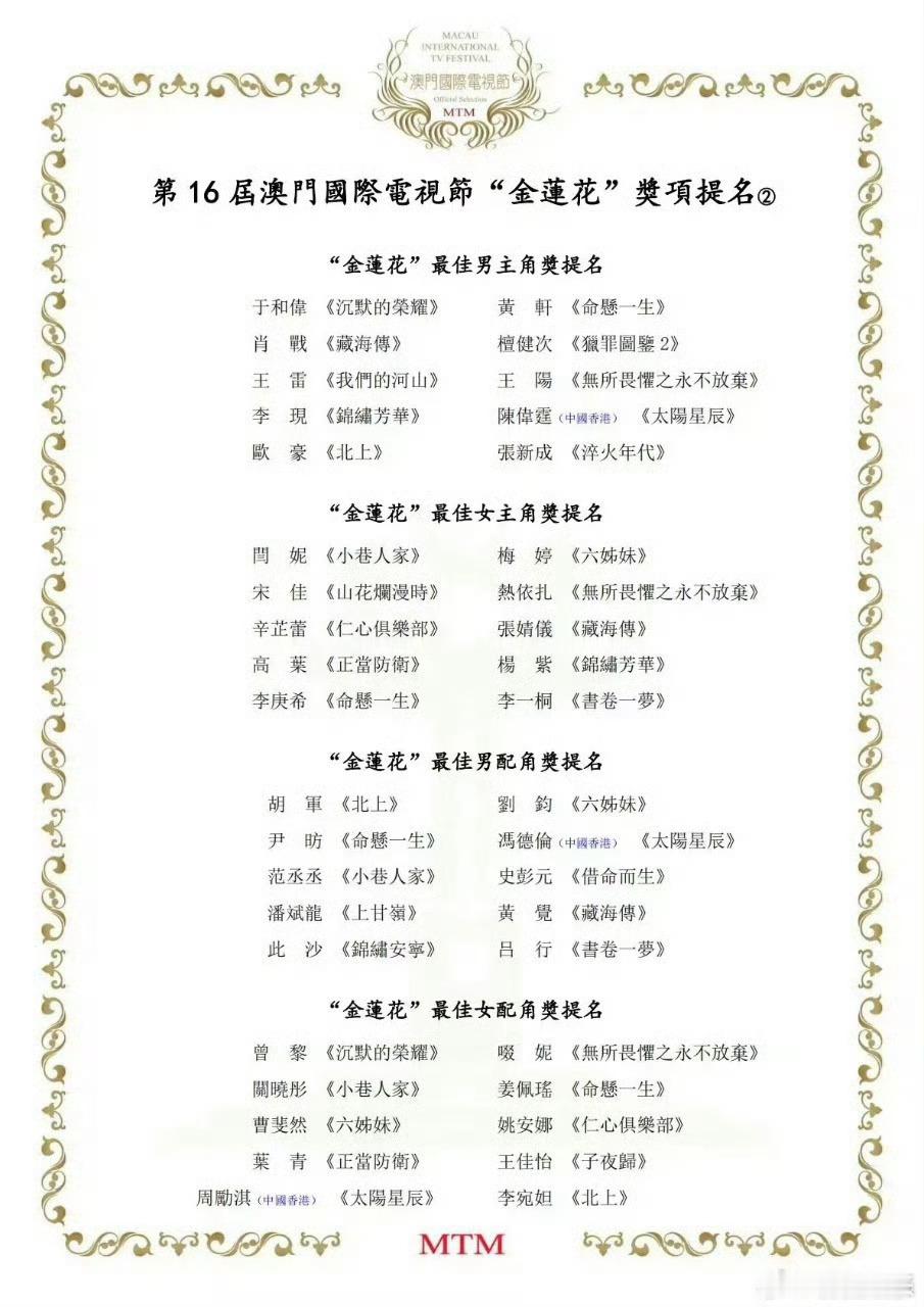 凭借《被我弄丢的你》提名第16届澳门国际电影节“最佳男主角奖”，恭喜！ 