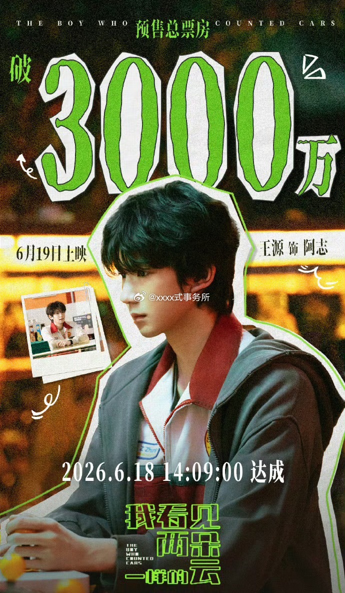 王源新片预售破3000万 才预售几天 我看见两朵一样日前云大麦