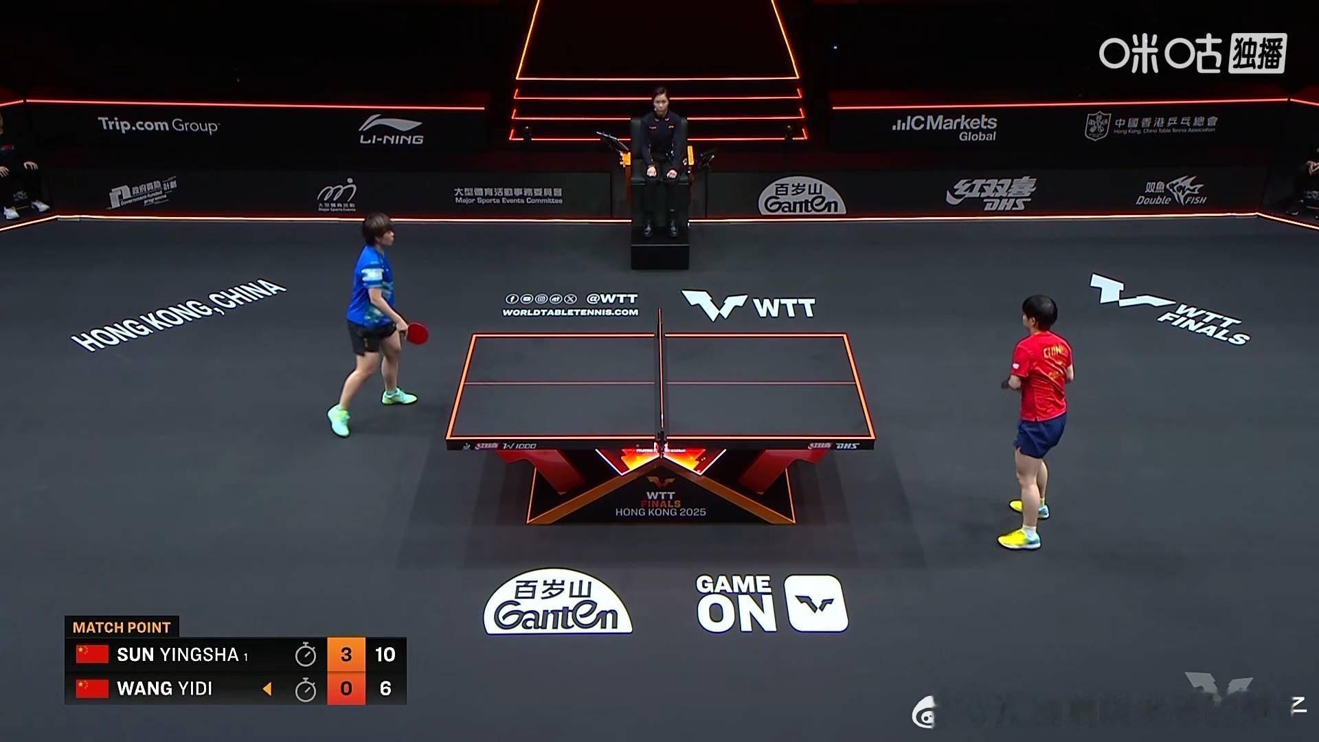 孙颖莎4比0王艺迪（3，9，7，7）晋级2025WTT香港总决赛女单八强下一轮：