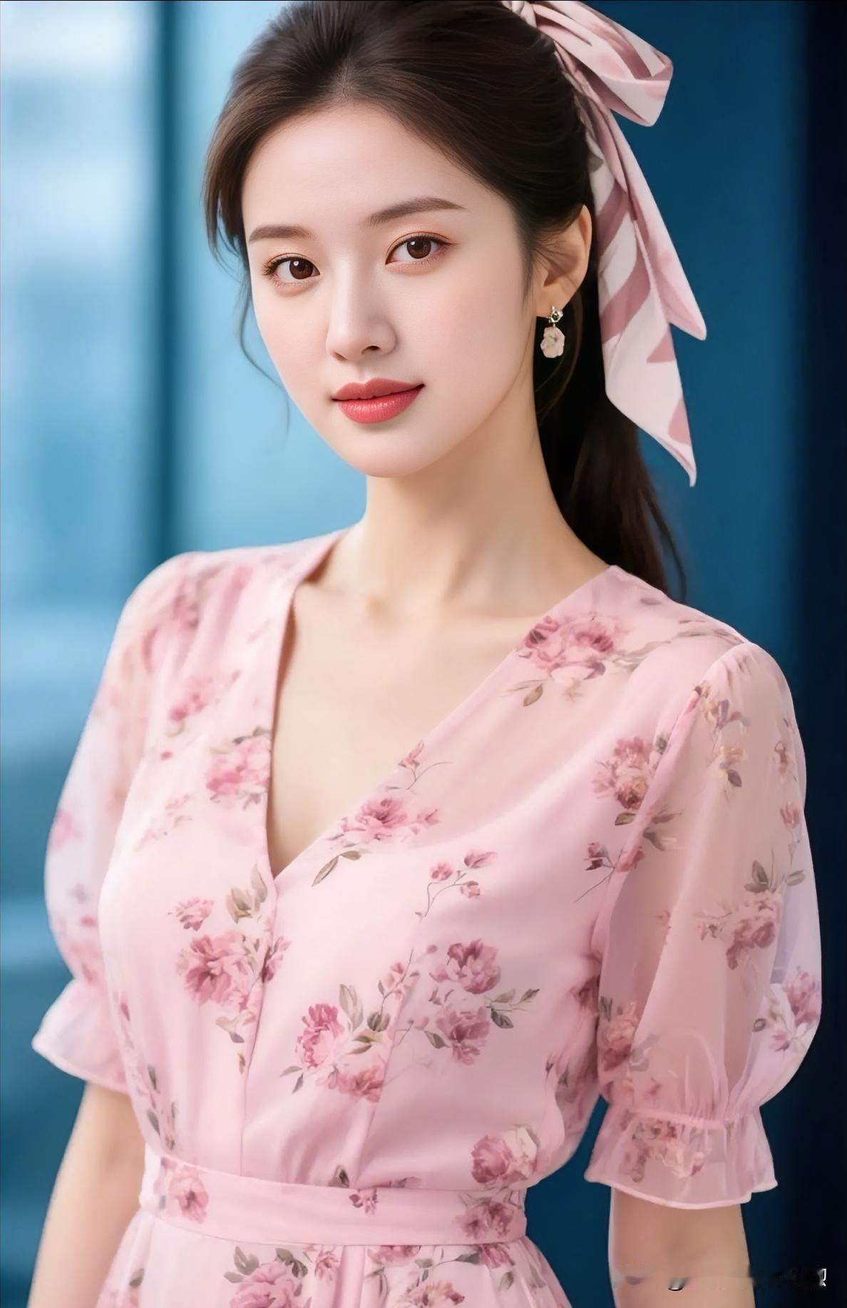 粉纱轻舞，花影摇曳，发带飘扬，眸光流转间，尽显少女的温婉灵动与烂漫春意。