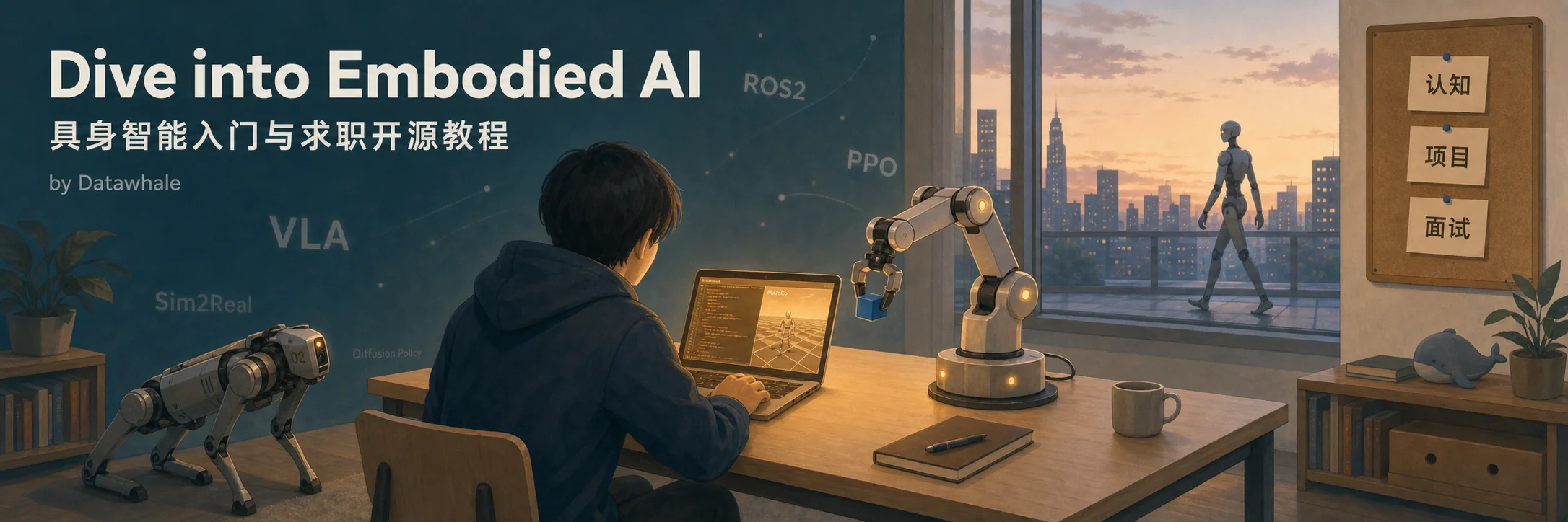 具身智能入门与求职开源教程 Dive into Embodied AI地址：gi